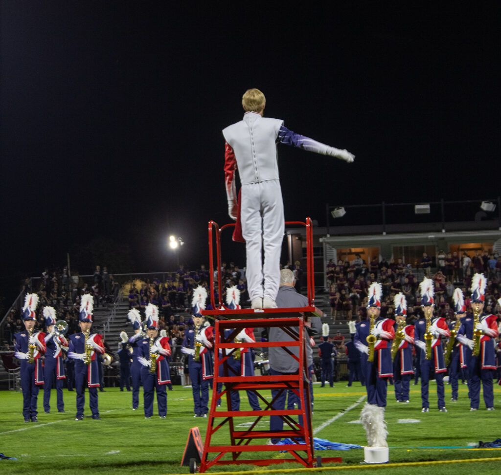Drum Major, Kyle Force (Junior), directs the Shippensburg Marching Band on Saturday September 20th, 2025 at Big Spring High School's Bulldog Band Brawl (Barnhart).